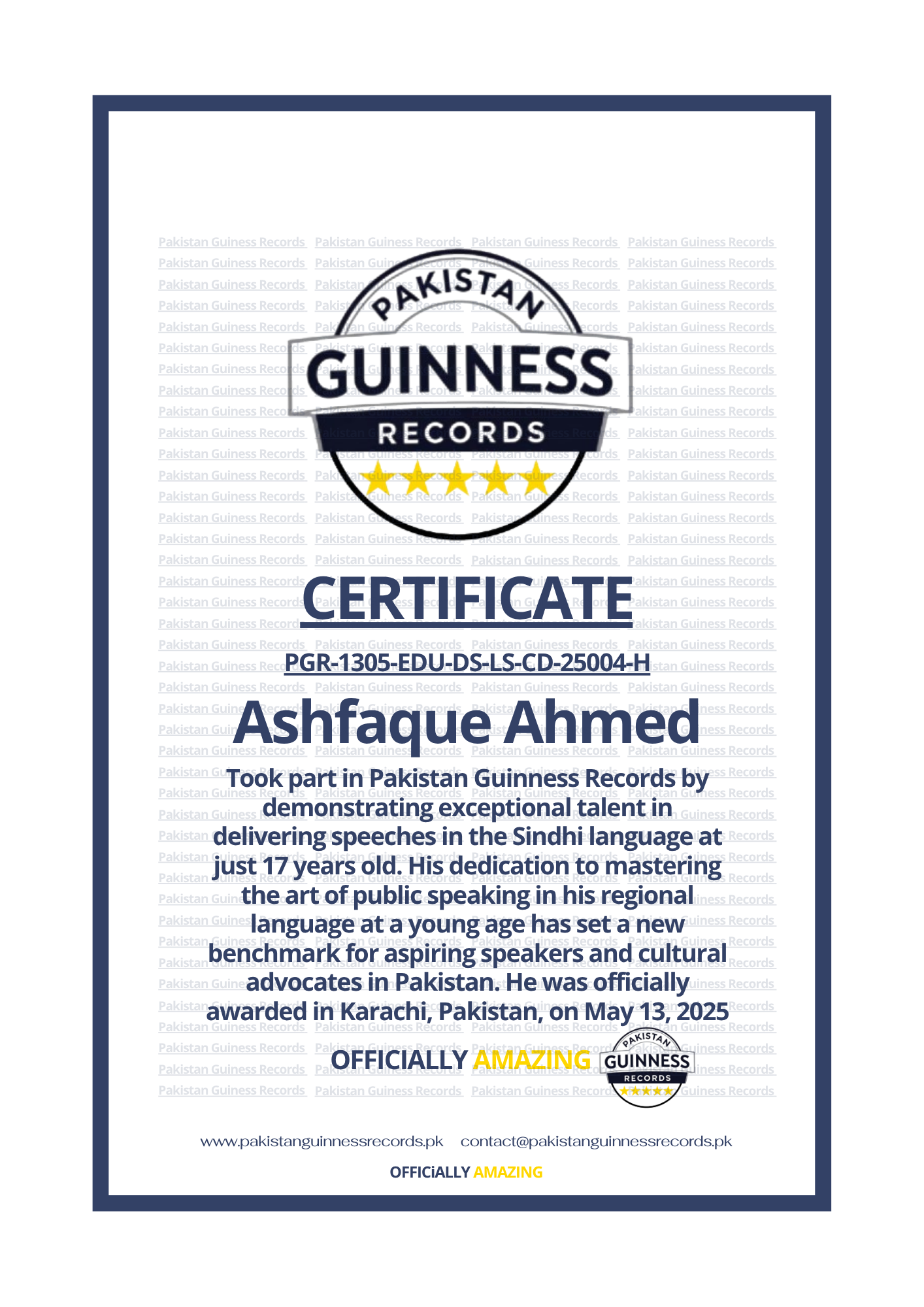 Ashfaque Ahmed certificate