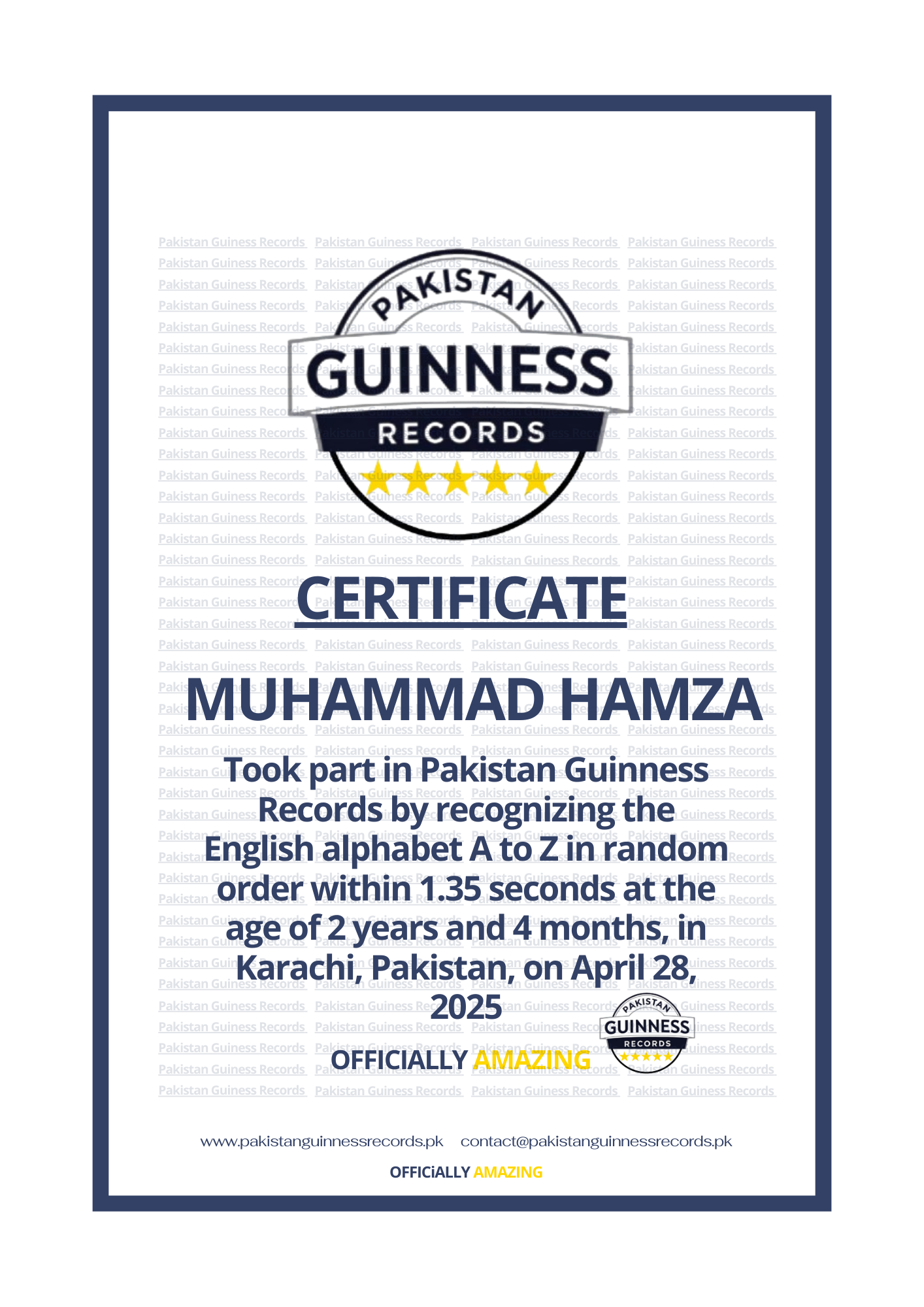 Muhammad Hamaza Certificate