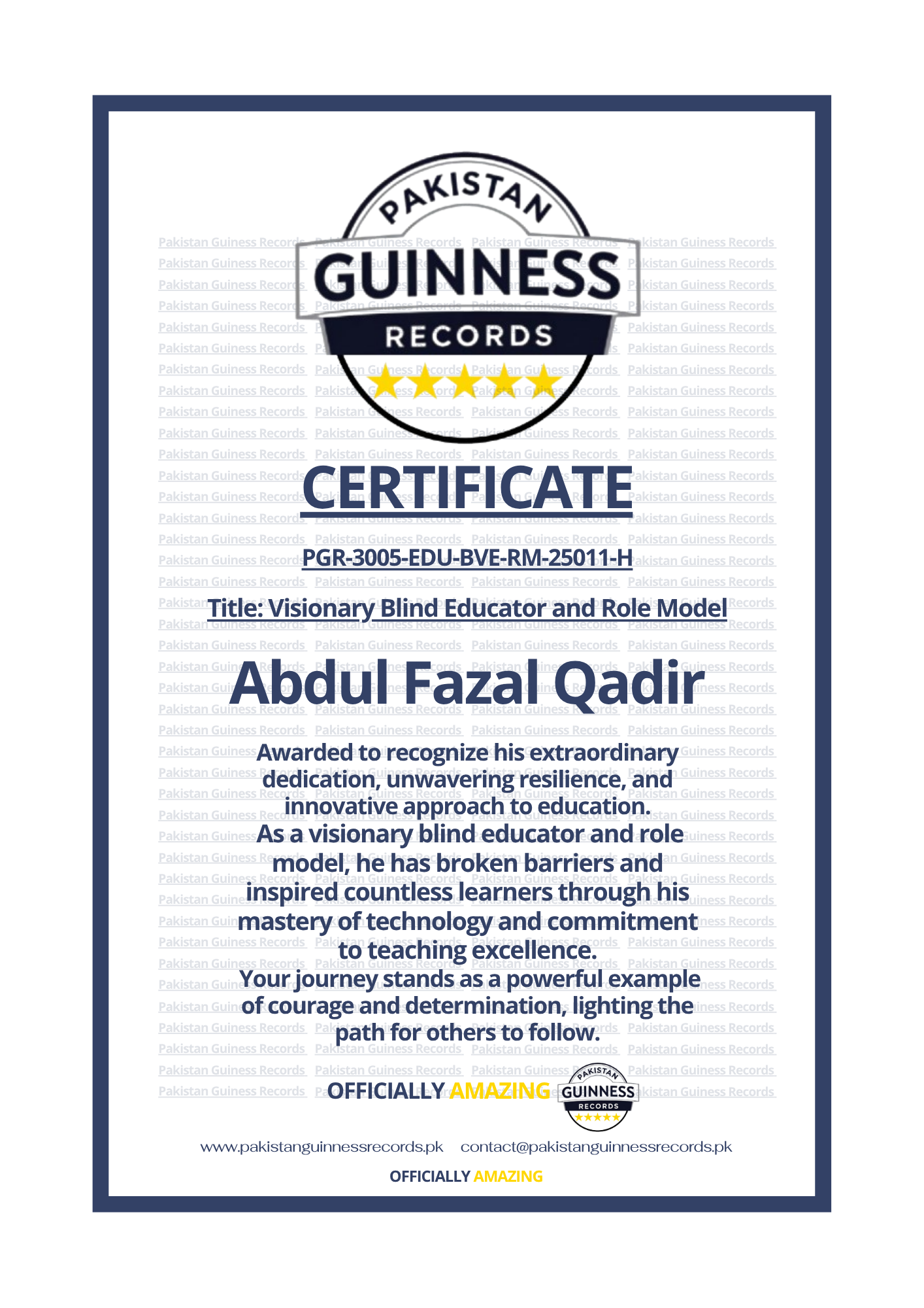 Abdul Fazal Qadir certificate